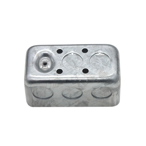 12 Pack Galvanized Rugged Single Gang Metal Electrical Box Kit With Ten Half Inch Knockouts And Six Side Knockouts Raised Ground Thirteen Cubic Inches Capacity One And Seven Eighths Inch Deep Junction Box, front view