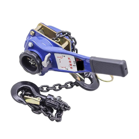 Heavy Duty 1 Ton Manual Chain Hoist With Pulling Wrench And Hand Lifting Hook For Easy Portable Inverted Tightening Up To 3 Meter Length, blue with durable hook and chain.