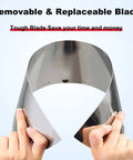Person holding semicircular blade of Pro Grade Drywall Skimming Blade Set With 16 Inch And 24 Inch Blades Semicircular Blade 37 To 67 Inch Extension Handle And Stainless Steel Holder For Heavy Duty Durable Flexible Performance A Real Workhorse For Fast Smooth Edges.