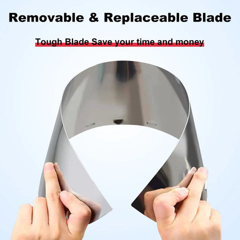 Person holding semicircular blade of Pro Grade Drywall Skimming Blade Set With 16 Inch And 24 Inch Blades Semicircular Blade 37 To 67 Inch Extension Handle And Stainless Steel Holder For Heavy Duty Durable Flexible Performance A Real Workhorse For Fast Smooth Edges.