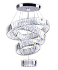 Four Ring LED Crystal Chandelier With Adjustable Ring Sizes, Sleek Stainless Steel Modern Ceiling Light For Living Room, Cool White 6500K