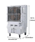 Slick Portable Evaporative Swamp Cooler With Huge Tank, Three No Fuss Settings And Smart Water Alert, Indoor Outdoor Chiller side view with dimensions.