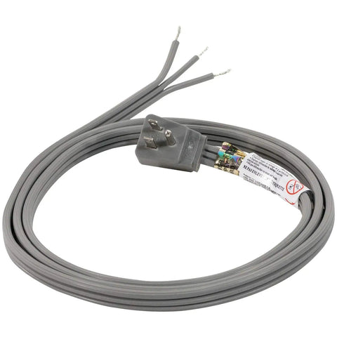 15 Amp Appliance Power Cord Heavy Duty 6 Feet Three Wire Grounded With Right Angle Plug Head UL Listed ETL Listed gray cord