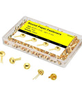 Top Tier Golden Brass Paper Fasteners For Scrapbooking And Handmade Craft Jobs 250 Piece Bulk Pack in clear box, 5/16 x 11/16 inches.