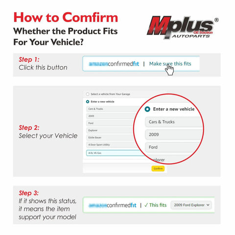How to confirm product compatibility with your vehicle, showing step-by-step instructions for a 2009 Ford Explorer.
