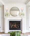Living room with Modern Wall Sconces With White Fabric Shade Two Pack For Bedroom Hallway Entryway Bathroom Vanity Bedside Lighting Metal Fixture With Curved Design And Open Back Compatibility With LED Incandescent CFL Halogen Up To 40W E12 Bulbs Not Included above fireplace