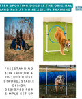 Backyard Dog Agility Set 3 Piece Essential Agility Equipment For Canine Training with tunnel, tire jump, bar jump shown in use