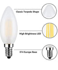Brighten Up With This E14 LED Bulb 40W Equivalent 4W Dimmable European Base Soft White 3000K Frosted Glass Decorative Pack