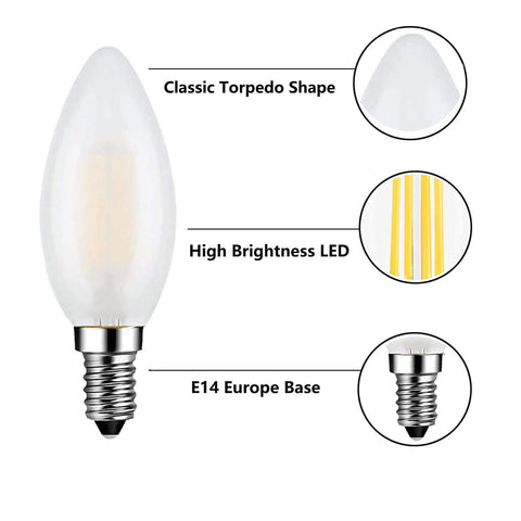 Brighten Up With This E14 LED Bulb 40W Equivalent 4W Dimmable European Base Soft White 3000K Frosted Glass Decorative Pack