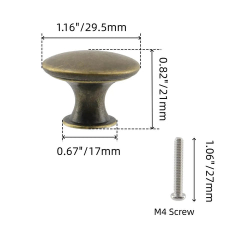 Rock Solid Vintage Antique Brass Cabinet Knobs For Dressers And Drawers Heavy Duty Zinc Alloy Build dimensions with M4 screw