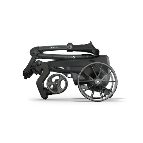 Top Tier Remote Control Electric Golf Push Cart With A Slick Automotive Design And Rock Solid Adjustable Speeds Featuring A Wide Digital Display For A No Sweat Round On The Course Daily, folded view.