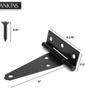 Heavy Duty 4 Inch T Strap Shed Door Hinges Black Powder Coated Outdoor Gate Hinges with dimensions and screw