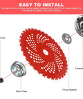 Installation diagram of 9 Inch 36 Tooth Carbide Tipped Brush Cutter Blade For Trimmers And Weed Eater With Universal Adapter Kit