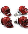 Red skull license plate screws in a 4-pack for universal fit for cars, trucks, and motorcycles, premium dope car accessories.
