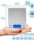 On The Go Pocket Scale With 2000g Capacity And 0.1g Precision, 6 Weighing Units G Oz Ct Ozt Dwt Gn, LCD Display, handheld view.