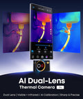 Dual Lens Android Thermal Camera With IR Eraser, 512x384 Sensor, 0.035 C Sensitivity, 15x Digital Zoom, -4 F To 1112 F Range, See Heat And Details In One Shot, Great For Pets And Home Inspections - front view with thermal display.