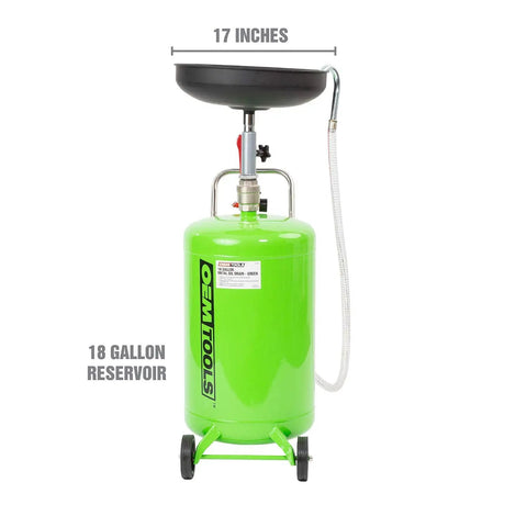 18 Gallon Spillproof Portable Oil Drain Pan With Rolling Cart And Steel Waste Oil Container For Easy Oil Changes Collects Motor Oil, Transmission Fluid And Coolant Funnel Drain Great For Under Lift Maintenance