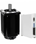 Badass Heavy Duty Three Phase Stepper Motor Kit Paired With Smooth Ball Screw Drive System For Cnc Machining And Robotic Builds; black motor with driver.