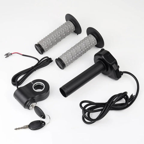 Full Twist Throttle With Ignition Switch for electric dirt bikes, plug and play handlebar upgrade with smooth full-hand grip components