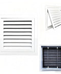 Front view of 8x8 inch white aluminum louvered access panel for walls/ceilings