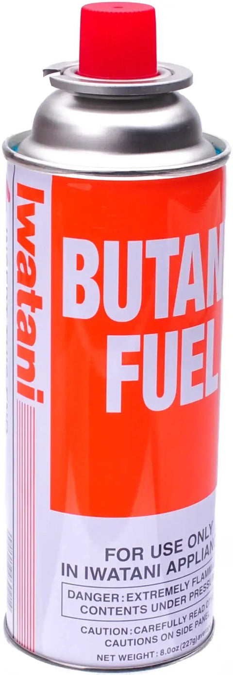 8-Ounce Butane Fuel Canister For Portable Stove And Torch Refills, Red, Safe Notched Collar, Close-up View