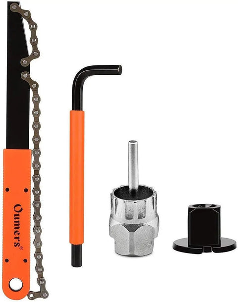 Bike Cassette Removal Tool Set With Chain Whip And Auxiliary Wrench For Freewheel And Sprocket Removal, Lock Ring Extractor