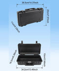Rugged Portable Storage Case For Tools And Gear, Waterproof And Shockproof Organizer Box with measurements and open view