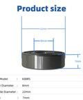 Diagram of 20-Pack 608-2RS sealed 8x22x7mm micro deep groove ball bearing dimensions