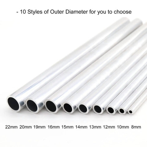 6063 Aluminum Round Tube 8mm OD, 2mm Wall Thickness, 12 Inch Length Seamless Pipe Tubing For DIY Projects displayed among various sizes.