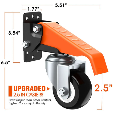 Retractable Caster Wheels Kit For Workbench 660 Lbs Capacity Set Of 4 Heavy Duty Side Mount Two Point Five Inch Lifting Casters