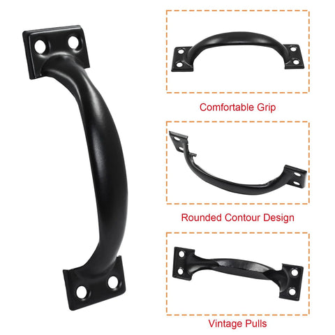 4 Pack Black Pull Handles Vintage Barn Door Style For Cabinets Drawers Dressers Cupboards And Closets With Mounting Screws Durable Metal