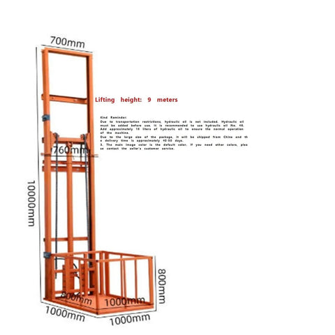 Heavy Duty Hydraulic Lift Platform For Smooth Freight Elevator Transport With Vertical Guide Rail System, 9m height, steel frame, for cargo