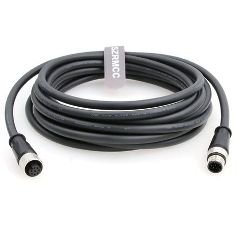 M12 A Code 8 Pin Male To Female Connector Sensor Cable 5 Meter High Flex Waterproof IP67 coiled on white background