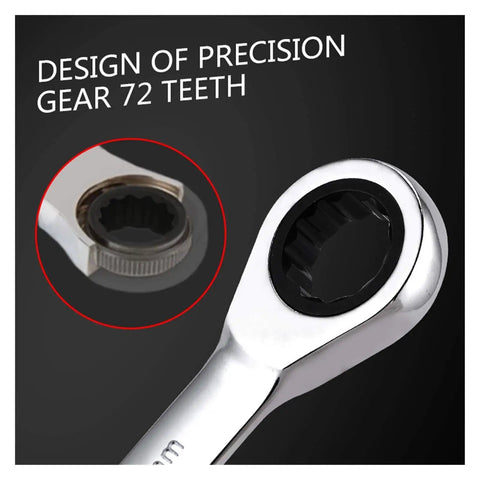 Close-up of 8 To 32mm Ratchet Spanner Set With Reversible Wrenches And Gear Ring Keys For Auto Repair Pro Grade Built To Last Durable Alloy Build