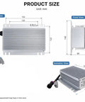 Heavy Duty 48V To 12V Dc Dc Converter Step Down Voltage Reducer With Built In Fuse dimensions shown in top, front, isometric views.