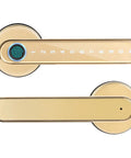 4 In 1 Keyless Entry Smart Lock With Fingerprint, Passcode, Mechanical Keys, And Bluetooth App For iOS And Android shown on gold finish