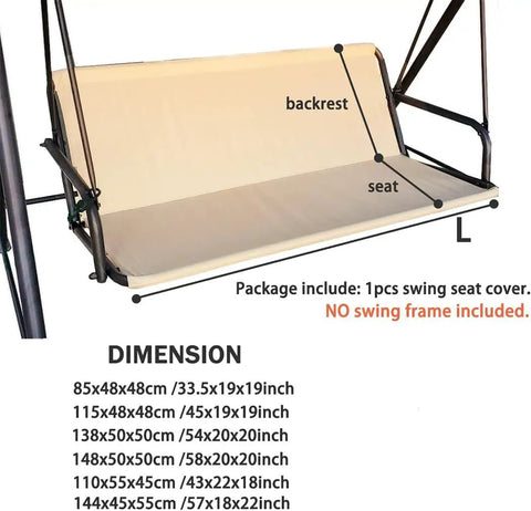 Heavy Duty Patio Swing Seat Support Cushion Cover Fits 2 To 3 Seaters, Waterproof And UV Resistant, 63x22x22 Inch, One Piece Design