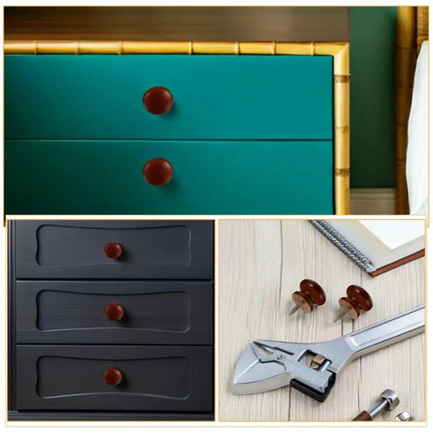 10 Pack Rock Solid Round Wooden Cabinet Knobs Featuring Natural Grain And Smooth Grip Single Hole Furniture Drawer Pulls For Kitchen Cupboard Refresh And Wardrobe Doors Top Notch Hardware showcased on cabinets in teal and gray.
