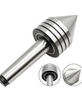 MT2 heavy-duty tailstock live center with 60-degree conical point and ball-bearing collar.