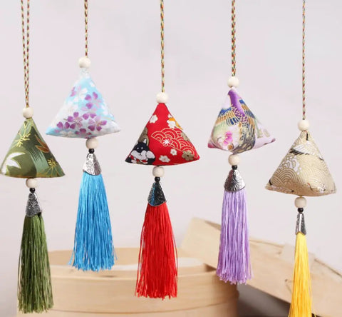 10 Pack Mugwort Triangle Sachets With Tassels Dragon Boat Festival Zongzi Shape Home Decor Bags Premium Cotton Fabric