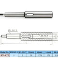 MT2 To MT2 Morse Taper Extension Sleeve 30mm Diameter 175mm Length with technical drawing and specifications table