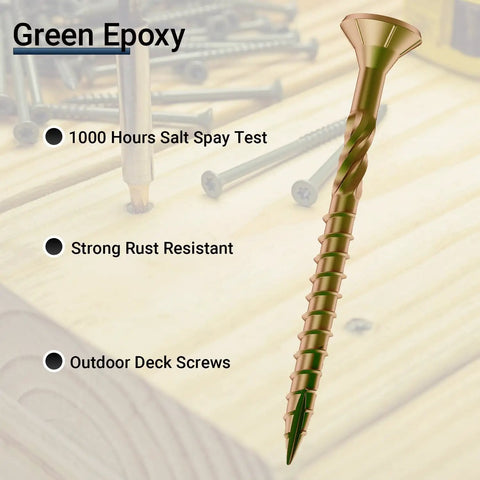Three Inch Deck Screws No 10 Rust Resistant Brown Epoxy Coated For Outdoor Wood Projects with Torx Star Drive T25 bit display.