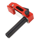 Heavy Duty Aluminum MFT Bench Dog Clamps For Woodworking That Lock Fast And Play Nice With TSlot Tables, close-up view of red clamp.