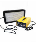 Pro Grade 1500W UV Resin Curing Light With Smooth Stepless Dimming, yellow control box, and large LED panel for crafting.