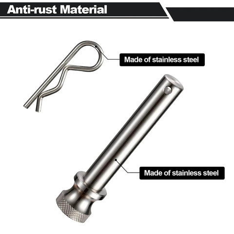Stainless Steel Trailer Hitch Pin And Clip Five Eighths Inch Diameter Fits Two Inch And Two And A Half Inch Receivers Rust Resistant Heavy Duty