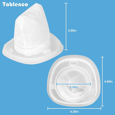 Replacement Filters For Black And Decker Dustbuster Hand Vacuums HNVCF10 6 Pack showing size dimensions on blue background