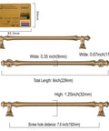 Diagram of Champagne Bronze Cabinet Pulls 10 Pack, 7.5 Inch Hole Center Kitchen Handles with detailed measurements