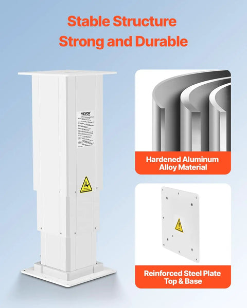VEVOR Electric Lifting Column System with hardened aluminum alloy, reinforced steel plate, and stable structure.