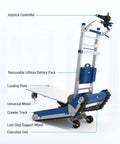 Heavy Duty Electric Stair Climbing Hand Truck With Dual Motors And Smart Load Balancing Board features joystick, removable battery, and crawler track.