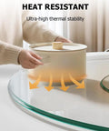 Dope Large Glass Turntable showing heat resistance feature with a pot on the 360 Degree Rotating Lazy Susan Tray.